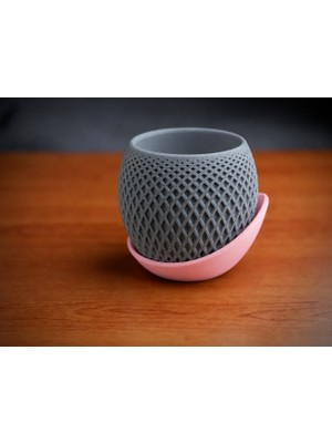 Belirtilmemiş 3D Baskı Küre Saksı - Kafes Dokulu Iki Parçalı Dekoratif Saksı - Gri-Pembe