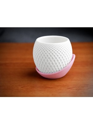 Belirtilmemiş 3D Baskı Küre Saksı - Kafes Dokulu Iki Parçalı Dekoratif Saksı - Beyaz-Pembe