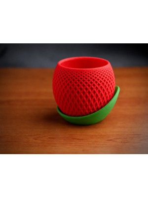 Belirtilmemiş 3D Baskı Küre Saksı - Kafes Dokulu Iki Parçalı Dekoratif Saksı - Kırmızı-Yeşil