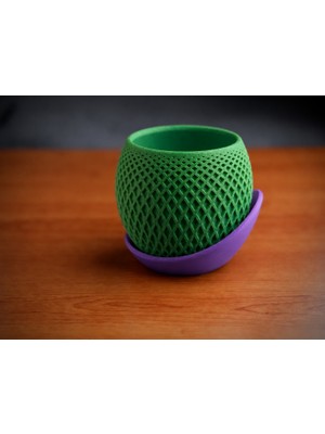 Belirtilmemiş 3D Baskı Küre Saksı - Kafes Dokulu Iki Parçalı Dekoratif Saksı - Yeşil-Mor