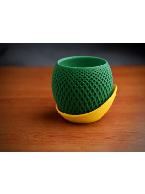 Belirtilmemiş 3D Baskı Küre Saksı - Kafes Dokulu Iki Parçalı Dekoratif Saksı - Yeşil-Sarı
