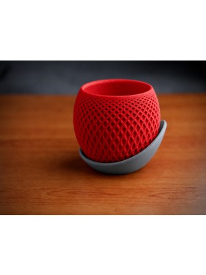Belirtilmemiş 3D Baskı Küre Saksı - Kafes Dokulu Iki Parçalı Dekoratif Saksı - Kırmızı-Gri