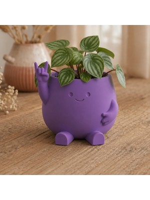 Belirtilmemiş 3D Baskı Smiley Face Planter - Gülümseyen Karakterli Saksı-Mor