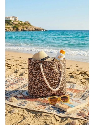 Belirtilmemiş Büyük Boy Plaj Çantası 40×30 cm - Fermuarlı Günlük Omuz, Alışveriş ve Tatil Çantası