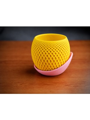 Belirtilmemiş 3D Baskı Küre Saksı - Kafes Dokulu Iki Parçalı Dekoratif Saksı - Sarı-Pembe