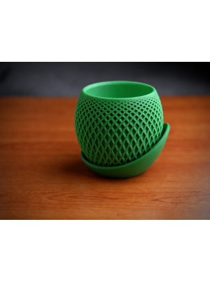 Belirtilmemiş 3D Baskı Küre Saksı - Kafes Dokulu Iki Parçalı Dekoratif Saksı - Yeşil-Yeşil