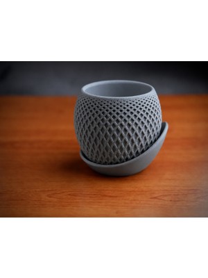Belirtilmemiş 3D Baskı Küre Saksı - Kafes Dokulu Iki Parçalı Dekoratif Saksı - Gri-Gri