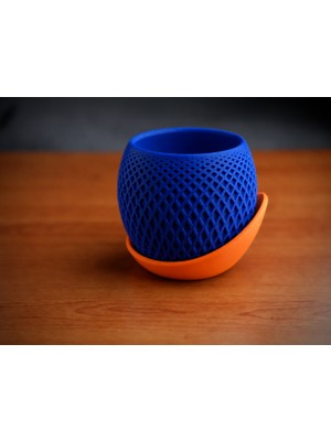 Belirtilmemiş 3D Baskı Küre Saksı - Kafes Dokulu Iki Parçalı Dekoratif Saksı - Mavi-Turuncu