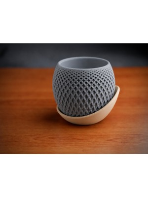 Belirtilmemiş 3D Baskı Küre Saksı - Kafes Dokulu Iki Parçalı Dekoratif Saksı - Gri-Bej