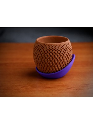 Belirtilmemiş 3D Baskı Küre Saksı - Kafes Dokulu Iki Parçalı Dekoratif Saksı - Kahverengi-Mor