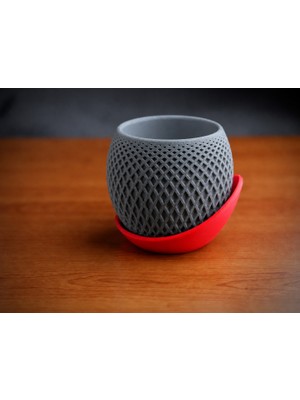 Belirtilmemiş 3D Baskı Küre Saksı - Kafes Dokulu Iki Parçalı Dekoratif Saksı - Gri-Kırmızı
