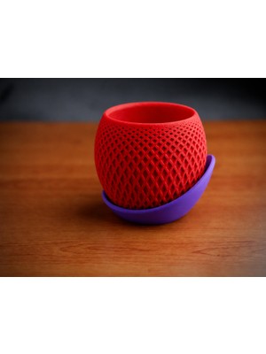 Belirtilmemiş 3D Baskı Küre Saksı - Kafes Dokulu Iki Parçalı Dekoratif Saksı - Kırmızı-Mor