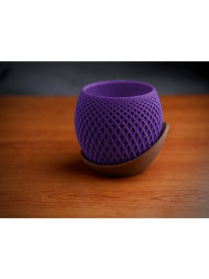 Belirtilmemiş 3D Baskı Küre Saksı - Kafes Dokulu Iki Parçalı Dekoratif Saksı - Mor-Kahverengi