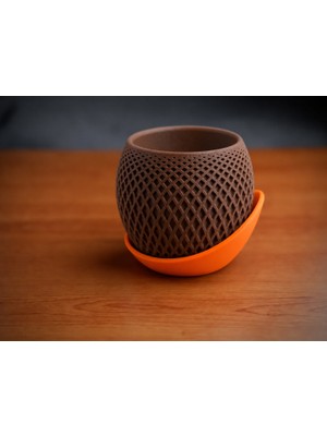 Belirtilmemiş 3D Baskı Küre Saksı - Kafes Dokulu Iki Parçalı Dekoratif Saksı - Kahverengi-Turuncu