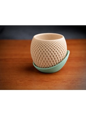 Belirtilmemiş 3D Baskı Küre Saksı - Kafes Dokulu Iki Parçalı Dekoratif Saksı - Bej-Mint