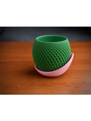 Belirtilmemiş 3D Baskı Küre Saksı - Kafes Dokulu Iki Parçalı Dekoratif Saksı - Yeşil-Pembe