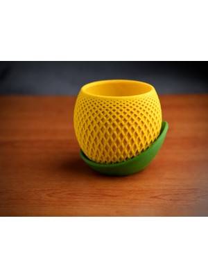 Belirtilmemiş 3D Baskı Küre Saksı - Kafes Dokulu Iki Parçalı Dekoratif Saksı - Sarı-Yeşil