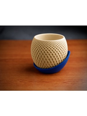 Belirtilmemiş 3D Baskı Küre Saksı - Kafes Dokulu Iki Parçalı Dekoratif Saksı - Bej-Mavi