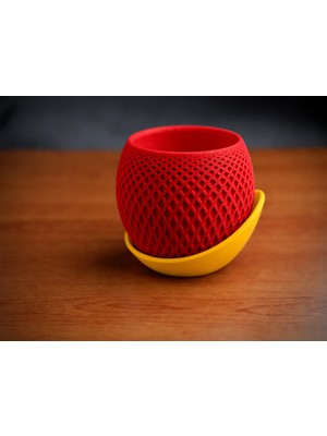 Belirtilmemiş 3D Baskı Küre Saksı - Kafes Dokulu Iki Parçalı Dekoratif Saksı - Kırmızı-Sarı