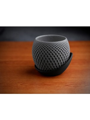 Belirtilmemiş 3D Baskı Küre Saksı - Kafes Dokulu Iki Parçalı Dekoratif Saksı - Gri-Siyah