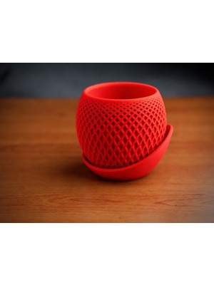 Belirtilmemiş 3D Baskı Küre Saksı - Kafes Dokulu Iki Parçalı Dekoratif Saksı - Kırmızı-Kırmızı