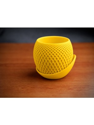 Belirtilmemiş 3D Baskı Küre Saksı - Kafes Dokulu Iki Parçalı Dekoratif Saksı - Sarı-Sarı