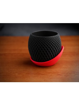 Belirtilmemiş 3D Baskı Küre Saksı - Kafes Dokulu Iki Parçalı Dekoratif Saksı - Siyah-Kırmızı