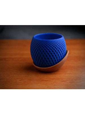Belirtilmemiş 3D Baskı Küre Saksı - Kafes Dokulu Iki Parçalı Dekoratif Saksı - Mavi-Kahverengi