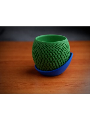 Belirtilmemiş 3D Baskı Küre Saksı - Kafes Dokulu Iki Parçalı Dekoratif Saksı - Yeşil-Mavi