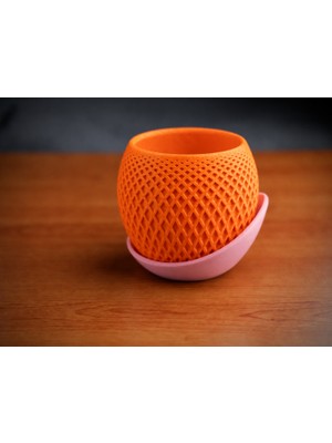 Belirtilmemiş 3D Baskı Küre Saksı - Kafes Dokulu Iki Parçalı Dekoratif Saksı - Turuncu-Pembe
