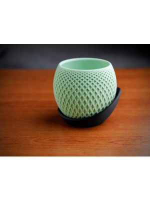 Belirtilmemiş 3D Baskı Küre Saksı - Kafes Dokulu Iki Parçalı Dekoratif Saksı - Mint-Siyah