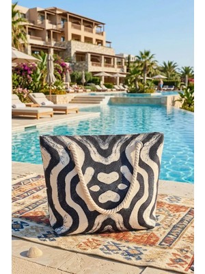 Belirtilmemiş Büyük Boy Plaj Çantası 40×30 cm - Fermuarlı Günlük Omuz, Alışveriş ve Tatil Çantası