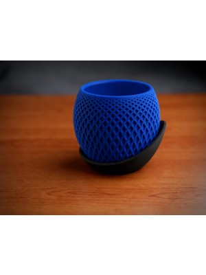 Belirtilmemiş 3D Baskı Küre Saksı - Kafes Dokulu Iki Parçalı Dekoratif Saksı - Mavi-Siyah