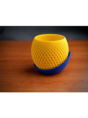 Belirtilmemiş 3D Baskı Küre Saksı - Kafes Dokulu Iki Parçalı Dekoratif Saksı - Sarı-Mavi