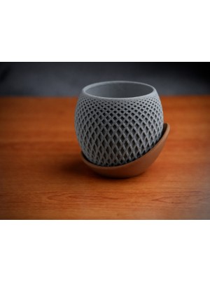 Belirtilmemiş 3D Baskı Küre Saksı - Kafes Dokulu Iki Parçalı Dekoratif Saksı - Gri-Kahverengi