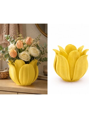 Bezos 3D Baskı Lotus Yapraklı Vazo - Dekoratif Çiçeklik-Sarı