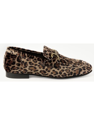 Yargıcı Leopar Baskılı Kadife İnce Tabanlı Loafer