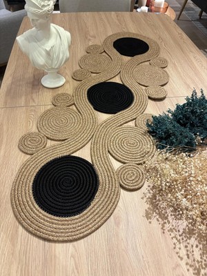 Ahenk Jüt Hasır Görünümlü Runner 40X110, Özel Tasarım Masa Örtüsü, Jüt (Hasır Siyah)