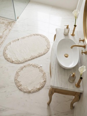 Çeyizlik Güpürlü Dantelli Banyo Paspas Takımı Kaymaz Taban 2'li Set 60X100 50X60