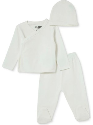 Hellobaby Unisex Zıbın-Şapka-Alt Çıtçıtlı V Yaka Long Sleeve Patikli