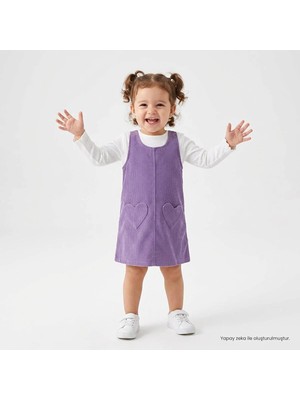 Hellobaby Kız Bebek Salopet-Tişört Kalp Baskılı Bisiklet Yaka Long Sleeve Reçme