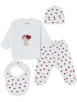 Hellobaby Kız Bebek 5li Hastane Çıkışı Hayvan Baskılı Çıtçıtlı Zarf Yaka Long Sleeve Patikli