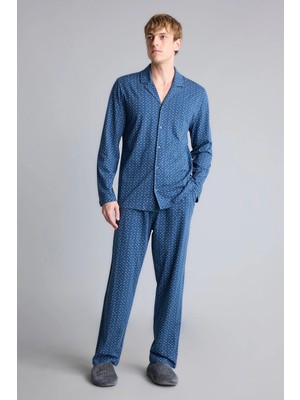 DeFacto %100 Pamuk Regular Fit Mikro Desenli Uzun Kollu 2'li Pijama Takımı I2466AX26AU