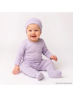 Hellobaby Kız Bebek Body-Alt-Şapka Çiçek Baskılı Çıtçıtlı Bisiklet Yaka Uzun Kol Patikli
