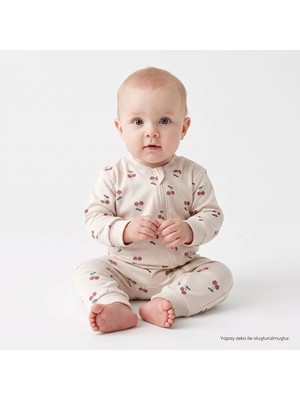 Hellobaby Kız Bebek Uyku Tulumu Kiraz Baskılı Fermuarlı Bisiklet Yaka Uzun Kol Ribanalı