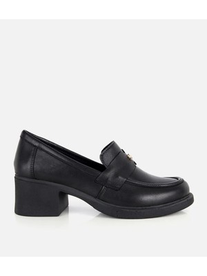 Hotiç Kadın Deri Siyah Yumuşak Dokulu Topuklu Klasik Loafer