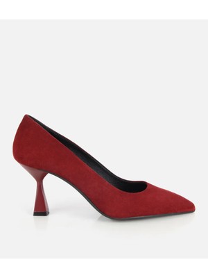 Hotiç 01AYH336250A780 KADIN Süet Deri Bordo Klasik Ince Topuklu Stiletto
