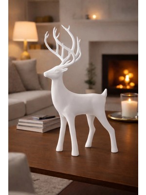 Arvella Dekoratif Geyik Biblo, Masa Üstü Ev Dekoru, 24 cm Şık Salon Aksesuarı,minimal & Premium Dekor - Deer Beyaz