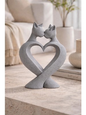 Arvella Aşk Temalı Kedi Biblo Dekoratif Obje – 5 Renk Seçenekli Modern Masa Üstü Dekor - Cat Love Gri Modern Plastik