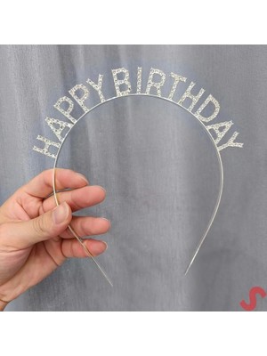 Gümüş Kristal Taşlı Happy Birthday Doğum Günü Tacı Ithal Ürün A Kalite 17X16 cm
